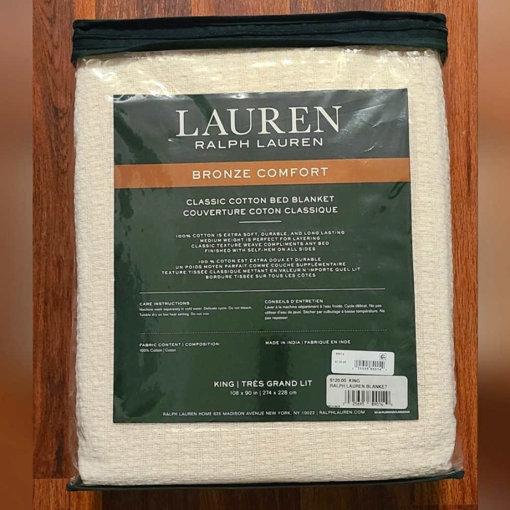 NEW Lauren by Ralph Lauren Classic Cotton Bed Blanket - King